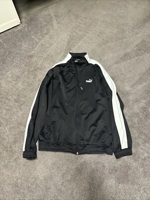 VINTAGE XL MEN’S PUMA POLYESTER FULL ZIP LOGO TRACK JACKET BLACK WHITE 90s 2000s - Image 1 of 4