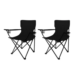 Levede 2Pcs Camping Chairs Folding Arm Foldable Portable Outdoor Fishing Picnic - Picture 1 of 10