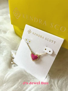 K-S Ari Heart Neon Pink Magnesite Pendant Necklace Gold Chain - Picture 1 of 9
