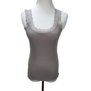 New Isabella Rodriguez Scalloped Lace Long Cotton Knit Sleeveless Top Tank - Picture 1 of 8