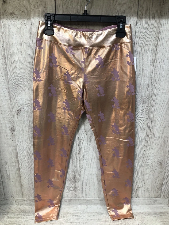 DISNEY PARKS COPPER METALLIC & PINK MICKEY MOUSE STRETCH LEGGINGS MEDIUM