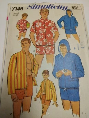 Jacket Swim Trunks Shorts Mens S 34 36 Simplicity 7146 Sewing Pattern Active Cut - Image 1 of 4