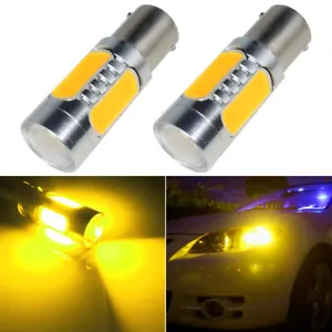 2 Golden Yellow 1156 7506 1156A Car Truck Turn Signal Light P21W BA15S LED Bulbs - Picture 1 of 8