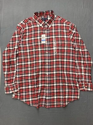 Camisa con botones John Ashford para hombre XL manga larga roja azul algodón a cuadros Foto 1 de 4