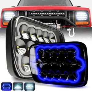 DOT Pair 5x7 7x6" LED Headlights w/ Blue DRL KIT for Ford F-650 F-750 2000-2015 - Picture 1 of 22