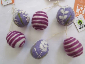 Adornos de Pascua a rayas florales de fieltro lugar y hora hechos a mano en Nepal NUEVOS 6 piezas - Imagen 1 de 8