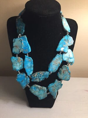 NWOT Turquoise Cluster And Hematite Bead Statement Stone Slab Bib Necklace - Image 1 of 4