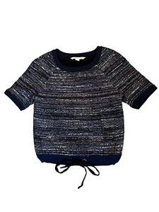 Diane von Furstenberg Small Blue & Silver Striped Tweed Sweater Top - Picture 1 of 4