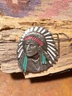 TURQUOISE LARGE  INDIAN CHIEF  WESTERN SILVER BELT ADJUSTABLE BUCKLE MEN WOMEN