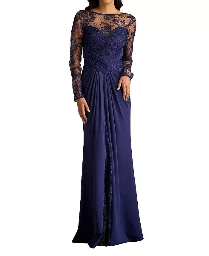 Vestido de manga comprida bordado floral azul Tadashi Shoji Notte tamanho 16 $538 - Imagem 1 de 4