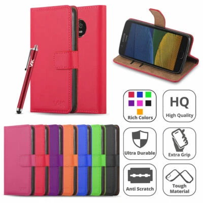 For Motorola Moto Various Models Phone Case Leather Wallet Flip Stand Cover - Image 1 of 4
