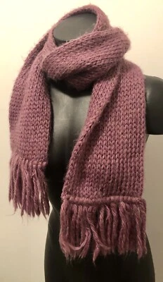 Vintage Aris Scarf Made USA Purple Acrylic Fringe Winter 58 x 6" Wrap Knit - Image 1 of 4