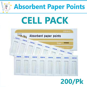 Dental Absorbent Paper Points CELL PACK Paper Points, CHOOSE SIZE, Meta 200/pk. 