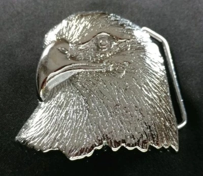 EAGLE HEAD RAPTOR SHAPED CHROME PLATED SOLID BRASS BELT BUCKLE BARON 1978 NEW - Image 1 of 4
