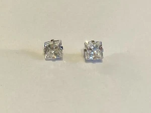 Stainless Steel .05mm Cubic Zirconia Princess Cut Earrings - Picture 1 of 3