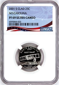 2001-S Proof State Quarter, No. Carolina, PF69 Ultra Cameo NGC, Patriotic Label - Picture 1 of 4
