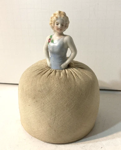 Vintage  Porcelain Half Doll Pin Cushion - Sewing Cover
