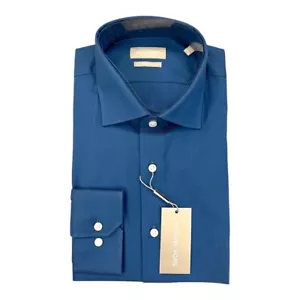 Camisa de hombre MICHAEL KORS manga larga Structured Slim Shirt azul algodón ¡NUEVA! - Imagen 1 de 6