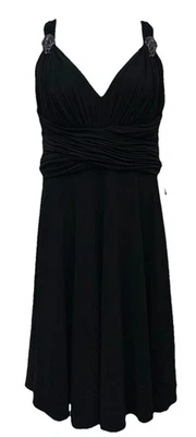 JS Boutique Size 16 Wide Strap Ruched High Waist Embellished Midi Dress Black - Image 1 of 4