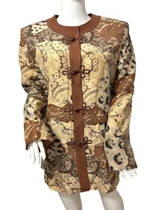 Saks Jandel Vtg Blazer 14 Silk Asian Style Animal Print Neutrals Shoulder Pads - Picture 1 of 24