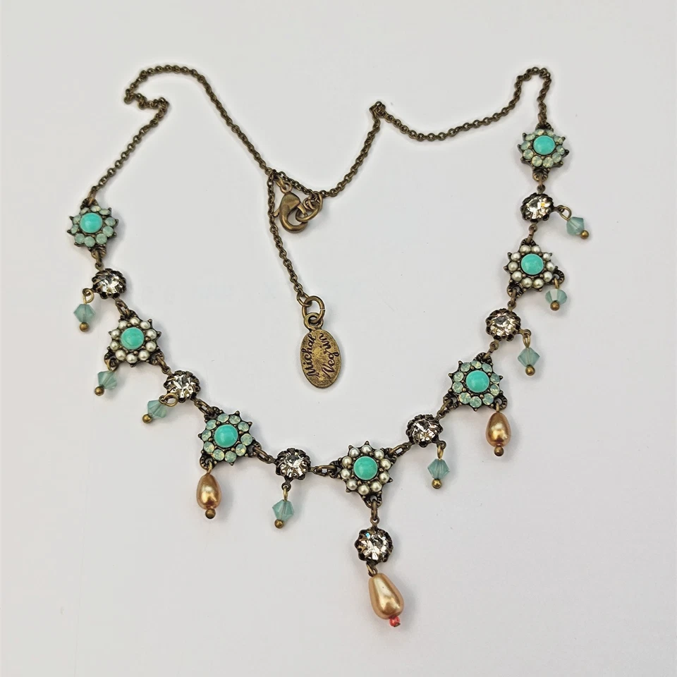 Collar Araña Michal Negrin Azul Hielo Aqua Romántico Renacimiento Victoriano De Colección Foto 1 de 4