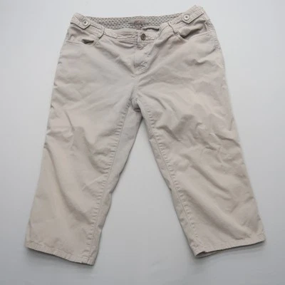 Gramicci 女式卡普里裤 10 码米色棉质弹力中腰翻盖口袋 — 第 1/4 张图片
