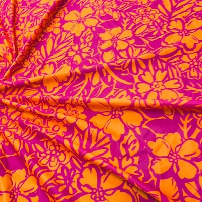 Hawaiian Tropical Orange print Stretch Fabric 60" wide Swimsuit Spandex By Yard - Image 1 of 4