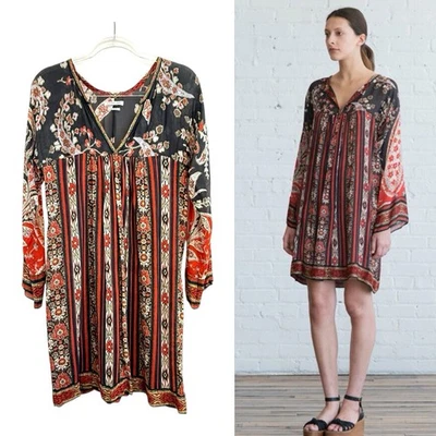 Vestido Isabel Marant Etoile Talla 2 (10 Aus, 6 EE. UU.) Rojo Negro Crepé Gasa Tresha Foto 1 de 4
