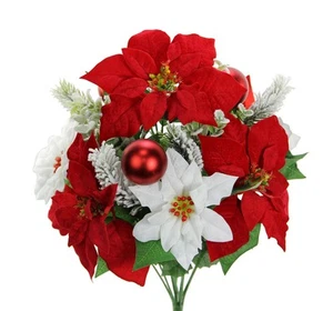 12 Stems Artificial Poinsettia Bouquet Fake Christmas Flowers, Faux Velvet Po... - Picture 1 of 3