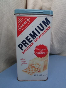 Nabisco Vintage Premium Saltine Crackers Metal Tin 1960’s Square Blue Lid 14oz - Picture 1 of 8