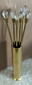 VINTAGE 7 VALERIO ALBARELLO 24K GOLD Plated Crystal SWIZZLE STIRRER STICKS Rare! - Picture 1 of 9