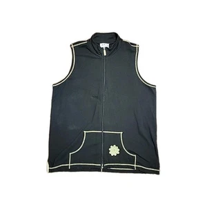 The Quacker Factory 1X Lightweight Full Zip Contrast Stitching Vest Flower Patch - Picture 1 of 9