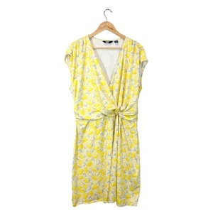 Lands End Lemon Print Dress FrontKnotted Faux Wrap Size 1X 16W 18W - Picture 1 of 7