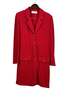 St. John Collection Red Block Knit Front Button Coat Black Gold Button Detail - Image 1 of 4