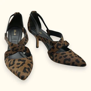 Diane Von Furstenberg Martina Cross Strap Pump Leopard Calf Hair 8M ~ MSRP $298 - Picture 1 of 9