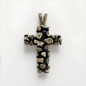925 Sterling Silver Nugget Design Cross 1” Pendant 3.2 Grams - Picture 1 of 2