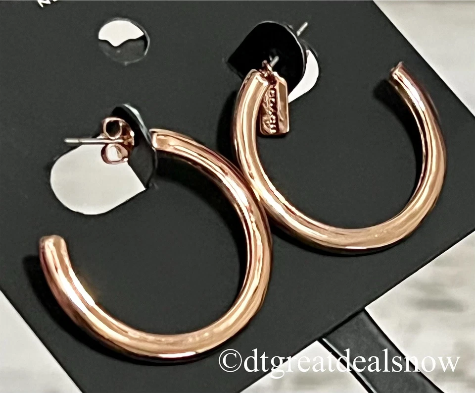 COACH Signature Hoop Earrings Rose Gold Tone