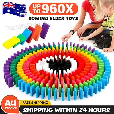 120-960PCS Wooden Domino Blocks Tiles Tumbling Dominoes Knock Down Kids Toys AU - image 1 of 4