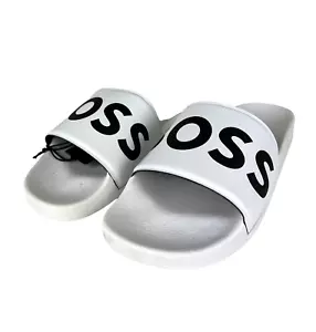 BOSS Sliders Mens White With Logo - Sean Slid Size 9 - Picture 1 of 6