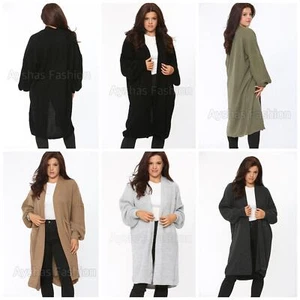 Women's Ladies Chunky Knitted Oversized Balloon Sleeve Long Jumper Maxi Cardigan - Picture 1 of 41