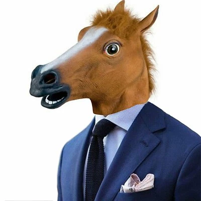 Latex Mask Horse Head Animal HeadCreepy Halloween Costume Theater Party Cosplay - Image 1 of 3