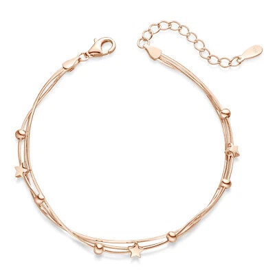 MATERIA Damen Armband Sterne Kugeln Rosegold  925 Silber 16,5+3,5cm verstellbar  - Bild 1 von 3
