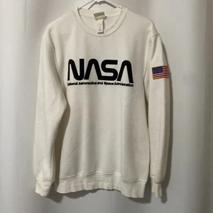 H&M Sweatshirt Men's S White NASA Crewneck Pullover American Flag SZ M NEW - Picture 1 of 18