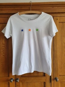 Women's White T-shirt Top By Diva 3 Embroidered Stars UK 12 / L - Picture 1 of 5