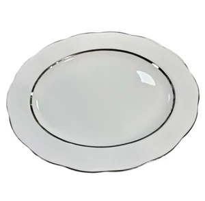 ROYAL ALBERT WHITE WITH PLATINUM TRIM 15" OVAL SERVING PLATTER TRAY - Picture 1 of 3