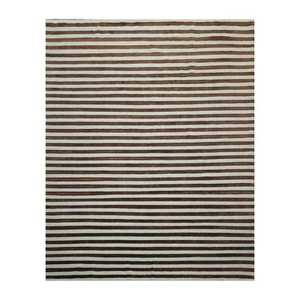 Tibetan Wool & Silk Stripes 8' x 10' Hand Knotted Area Rug Brown Seafoam - Picture 1 of 7