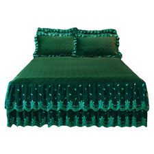 Thicken Lace Velvet Ruffle Bed Skirt Bedspread King Quilted Flower Luxury 3 Pcs