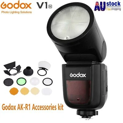 AU Godox V1-N 2.4G TTL Round Head Speedlite+AK-R1 Flash Accessories Kit F Nikon - Image 1 of 4