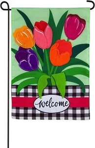 Welcome Spring Tulips 169107 Evergreen APPLIQUE Garden Flag 12.5” x 18” - Bild 1 von 3