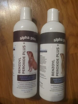 2x Alpha Paw Benzoyl Peroxide Plus Medicated Shampoo For Dogs Cats 11/2024 12oz